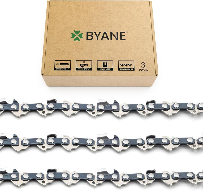 Byane 14 Inch Chainsaw Chain, 3/8" LP Pitch, .043'' Gauge, 50 Drive Links - 61PMM3 50 Fits STIHL MS170, MS180C, MS193T, MS194T - 36100050050, R50 (3 Chains) - Image 1